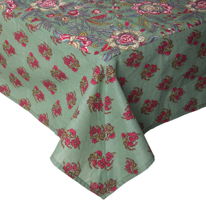 4m Tablecloth | Block Print Sea Green