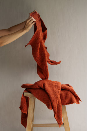 PREWASHED 100% Cotton Waffle Hand Towel | Terracotta