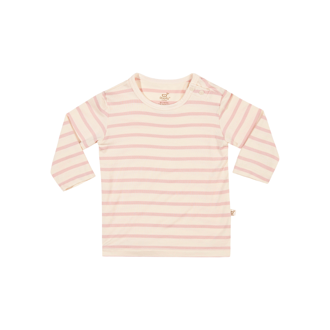 Long Sleeve Top | 3 - 6 Months | Chalk + Rose Stripe